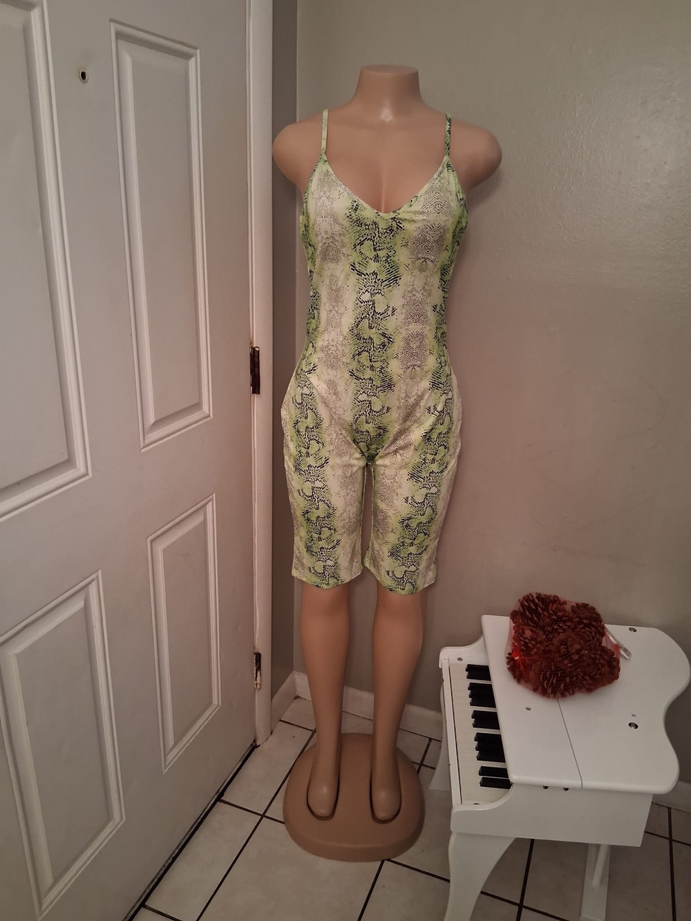 Women’s Green Snake-Print Slip Romper